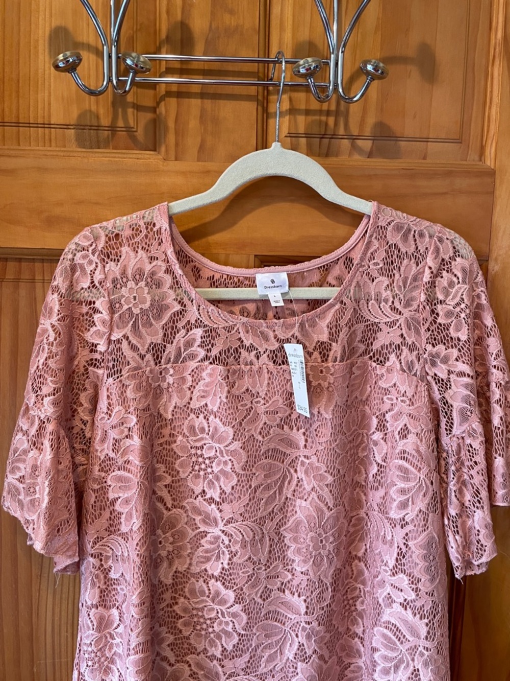 Dressbarn Rose Floral Lace Short-Sleeve Top - Picture 4 of 11
